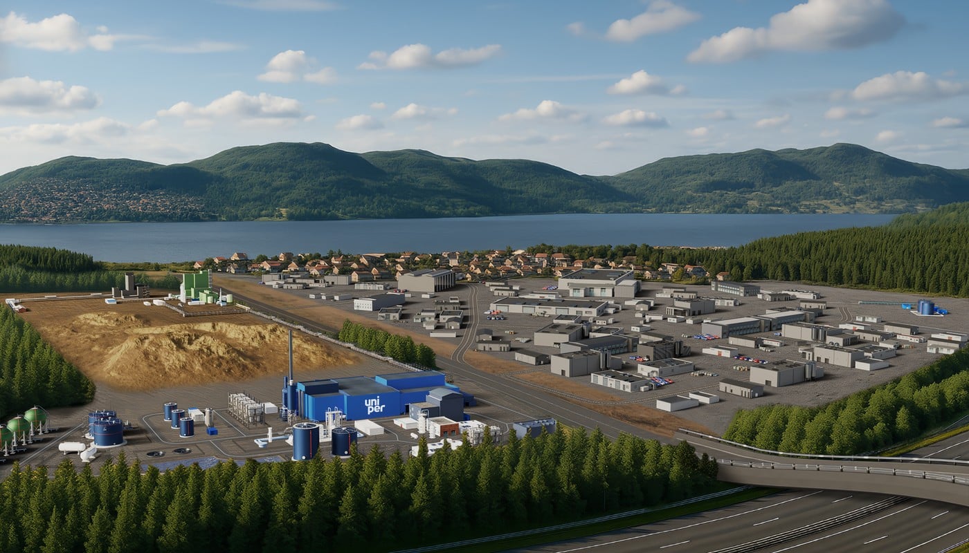 Skiss p&aring; Unipers planerade anl&auml;ggning NorthStarH2 i &Ouml;stersund. Bild: Uniper.