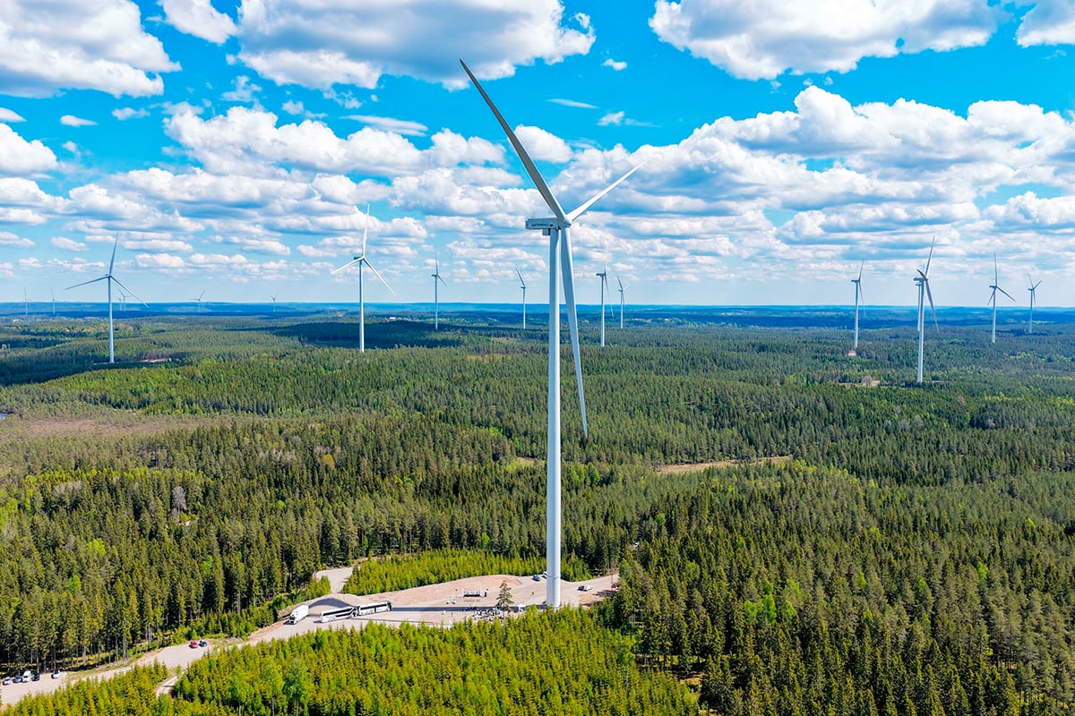 Bruzaholms vindkraftspark utanför Eksjö, en av Vattenfalls nya parker. Foto: Vattenfall.