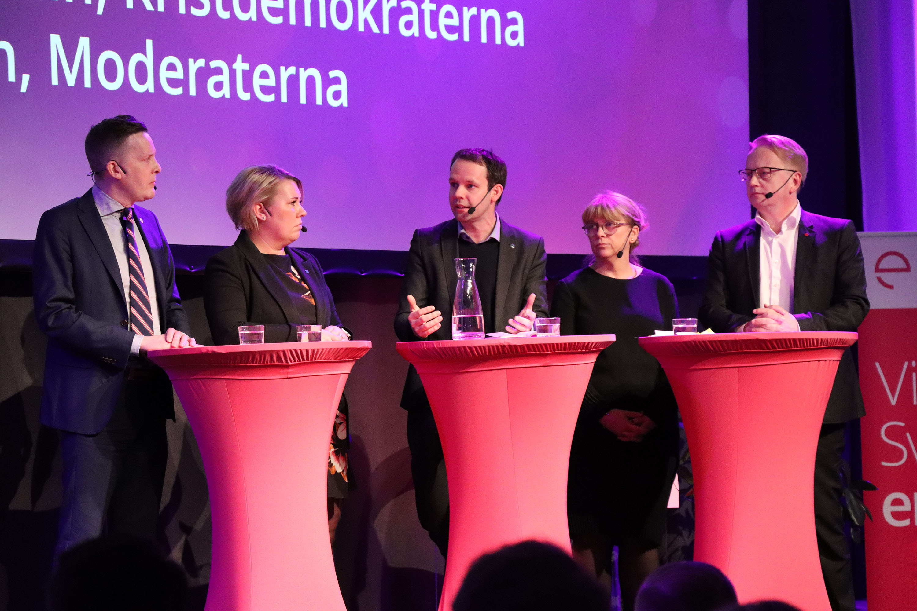 Politikerpanelen på Energi 2023, fr v: Mats Green, m, Camilla Brodin, kd, Rickard Nordin, c, Marielle Lahti, mp, samt Fredrik Olovsson, s. Foto: Mattias Jönsson.